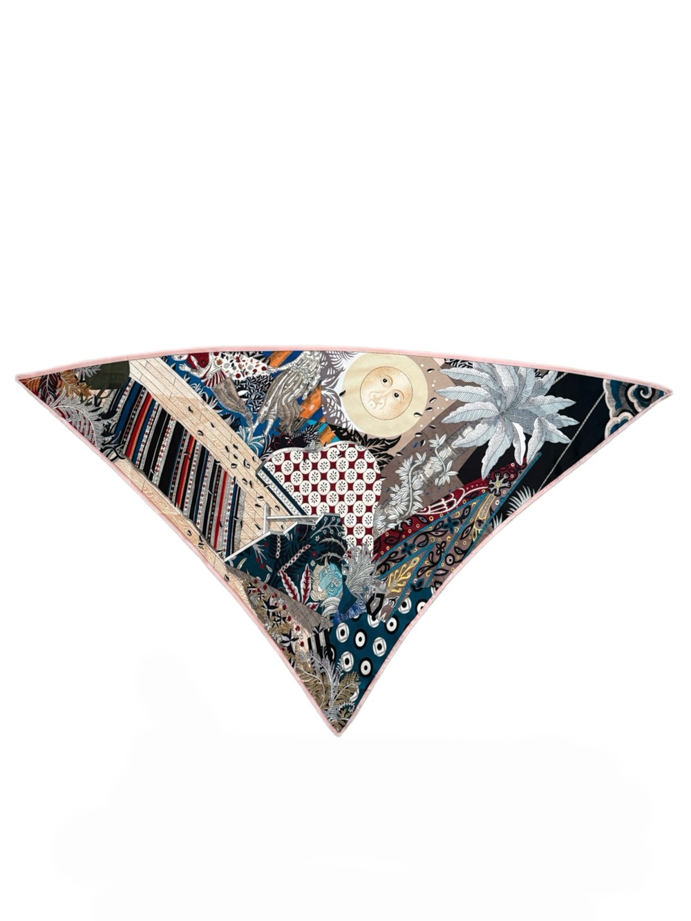100% Triangle Silk Scarf in Navy and Multicolor by